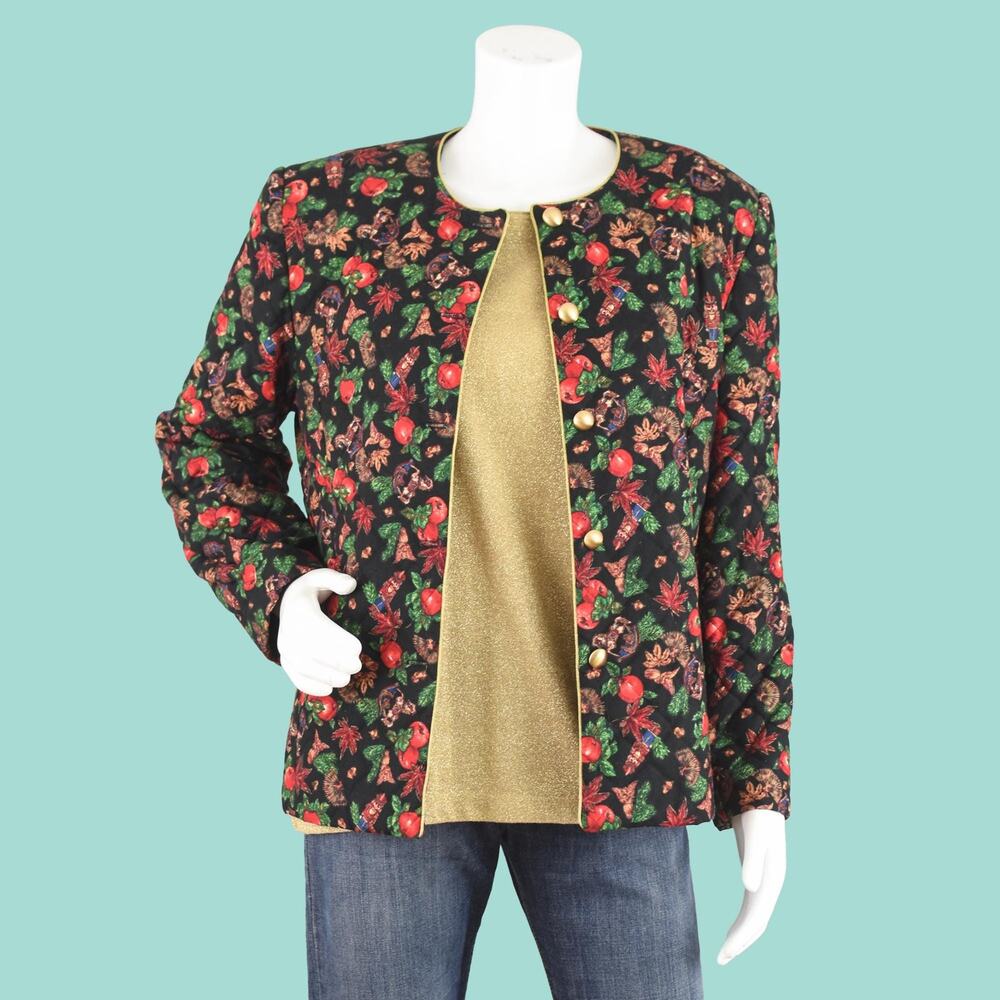Vintage Orvis Quilted Christmas Novelty Print Blazer, Women's Medium - Large